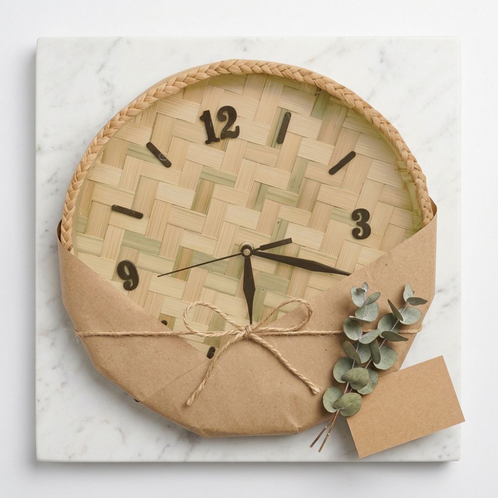 Handwoven Bamboo Wall Clock — Eco-Friendly Artisan Decor