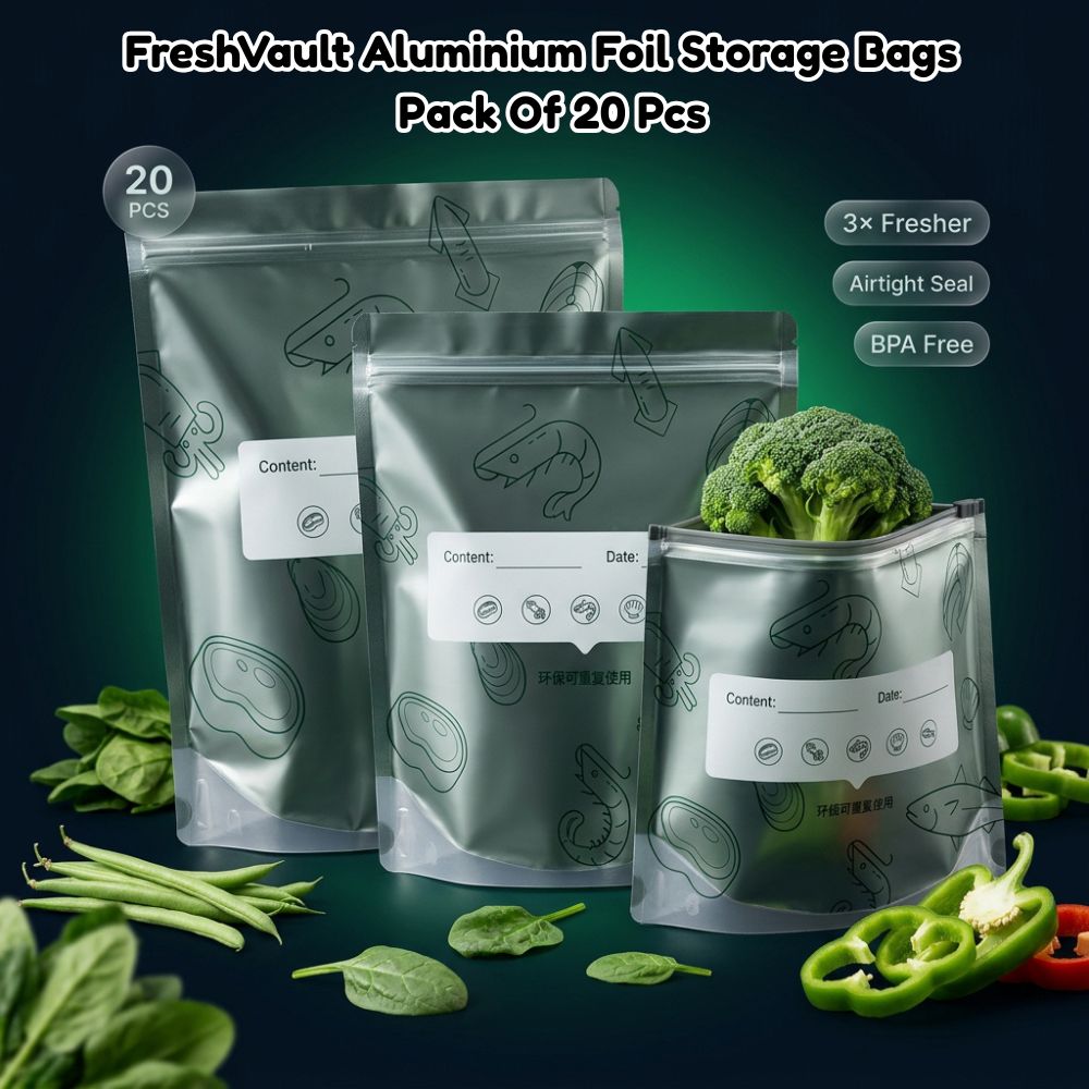 FreshVault™ Aluminium Foil Storage Bags | Airtight Zipper | 20 PCS Pack