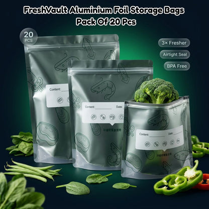 FreshVault™ Aluminium Foil Storage Bags | Airtight Zipper | 20 PCS Pack