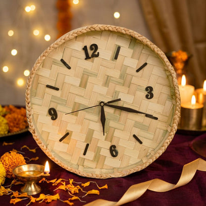 Handwoven Bamboo Wall Clock — Eco-Friendly Artisan Decor