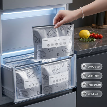FreshVault™ Aluminium Foil Storage Bags | Airtight Zipper | 20 PCS Pack