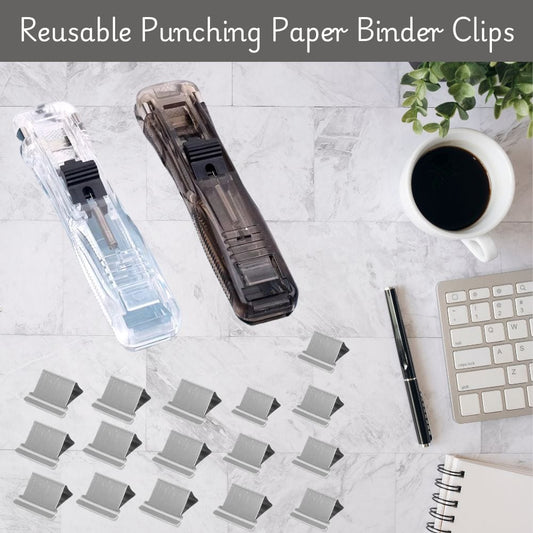 Reusable Punching Paper Binding Kit (2 Dispenser + 16 Reusable Clips)