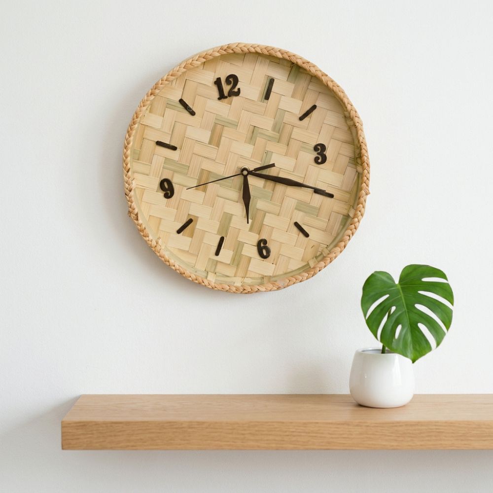 Handwoven Bamboo Wall Clock — Eco-Friendly Artisan Decor