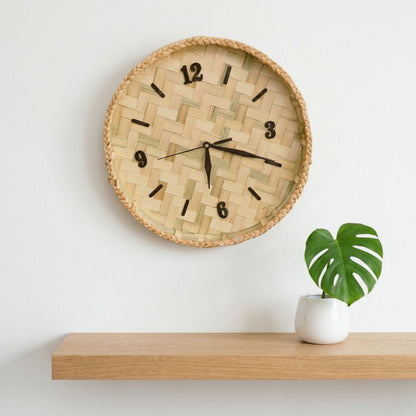 Handwoven Bamboo Wall Clock — Eco-Friendly Artisan Decor