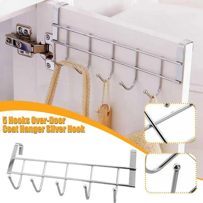 5 Hook Stainless Steel Over the Shelf Hanger