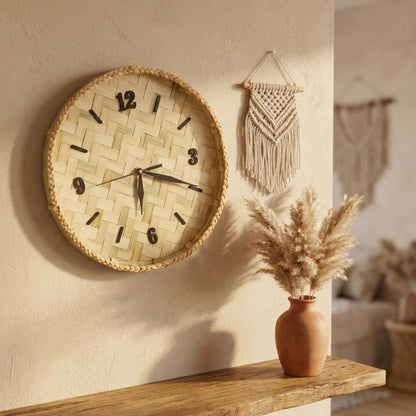 Handwoven Bamboo Wall Clock — Eco-Friendly Artisan Decor