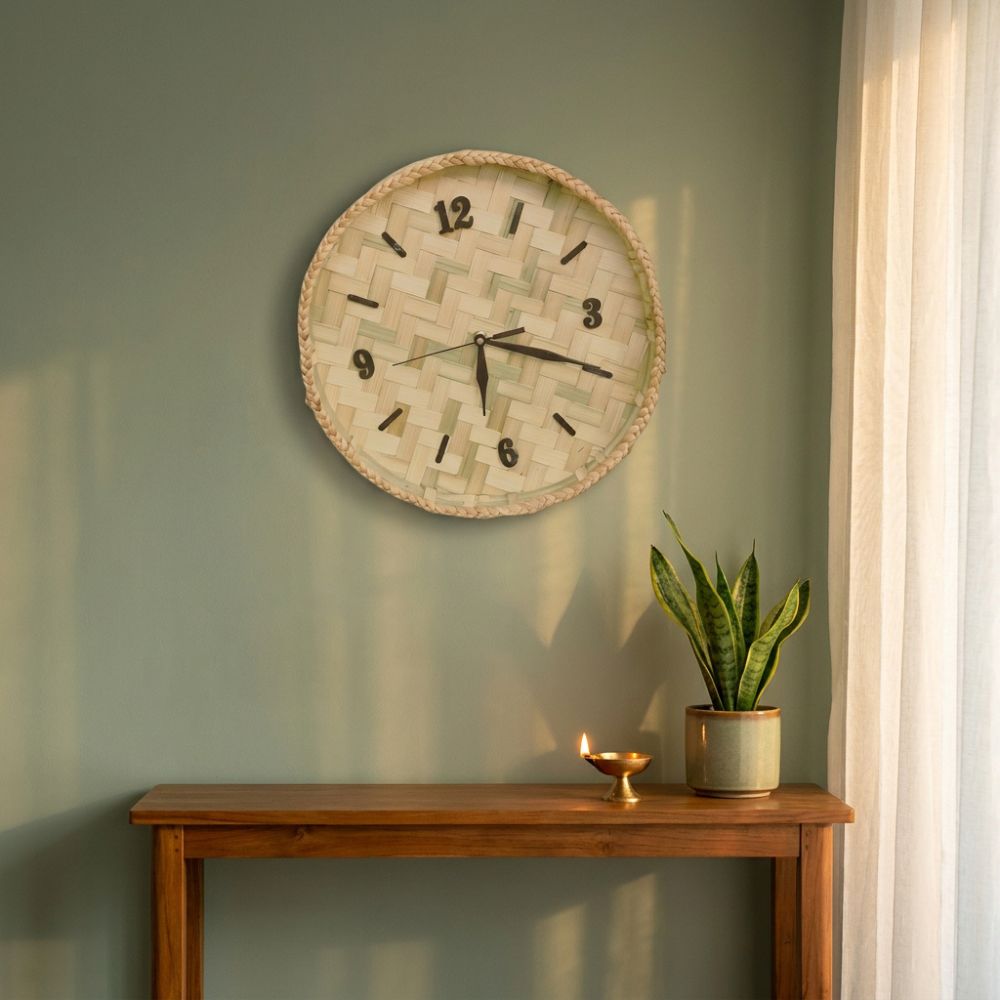 Handwoven Bamboo Wall Clock — Eco-Friendly Artisan Decor