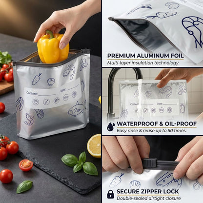 FreshVault™ Aluminium Foil Storage Bags | Airtight Zipper | 20 PCS Pack