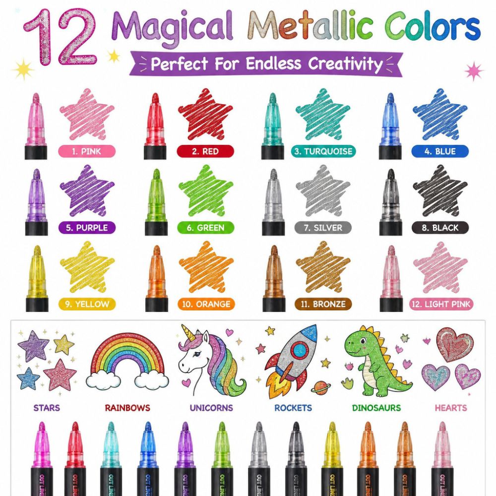 Magic GlowEdge Marker Pen (12 Pens Set)