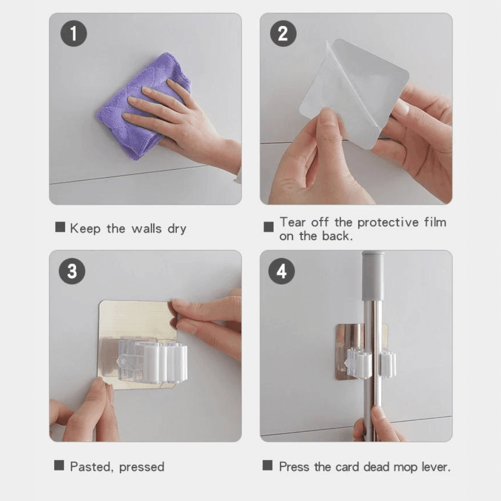 No Drill Broom Mop Holder (Pack Of 6)