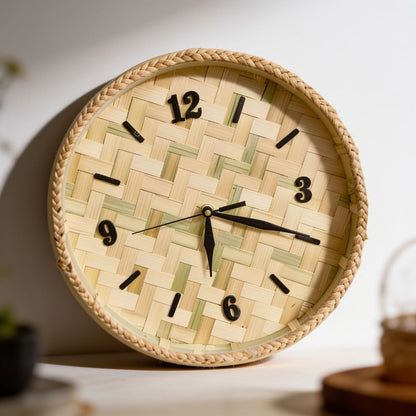 Handwoven Bamboo Wall Clock — Eco-Friendly Artisan Decor