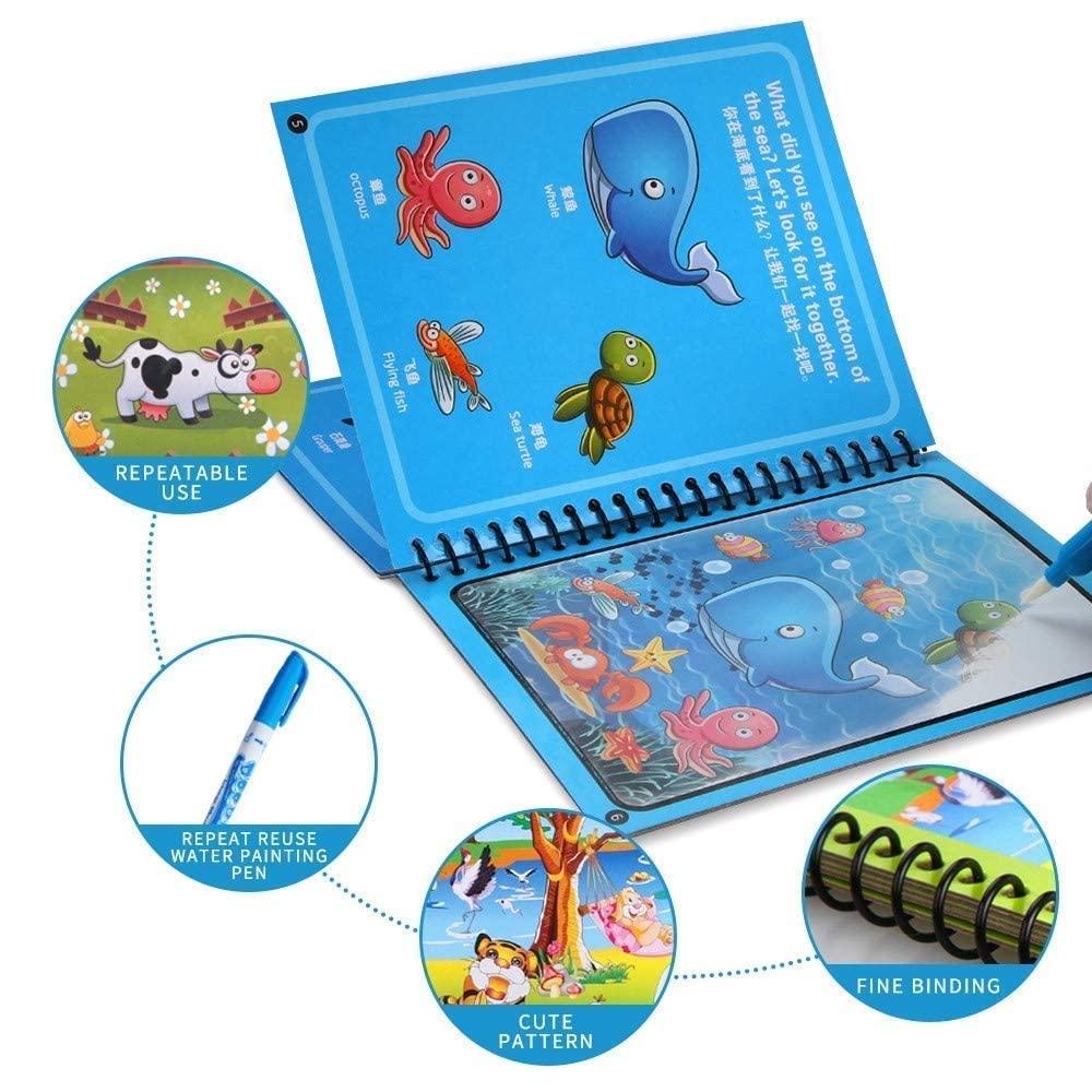 Reusable Magic Coloring Water Book (Pack Of 4 Books + 4 Pens)