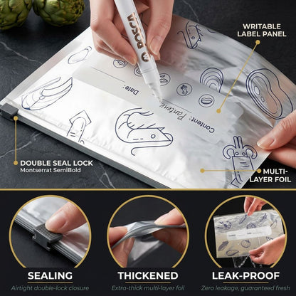 FreshVault™ Aluminium Foil Storage Bags | Airtight Zipper | 20 PCS Pack