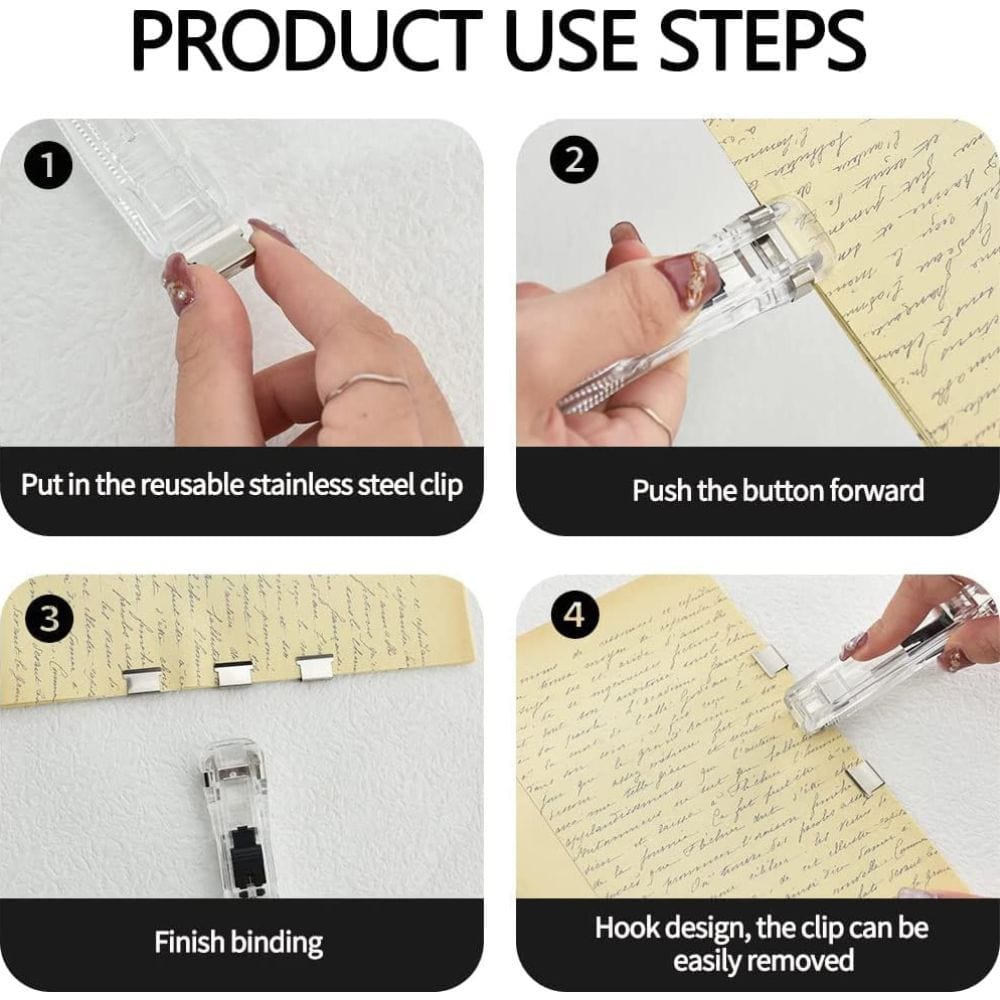 Reusable Punching Paper Binding Kit (2 Dispenser + 16 Reusable Clips)
