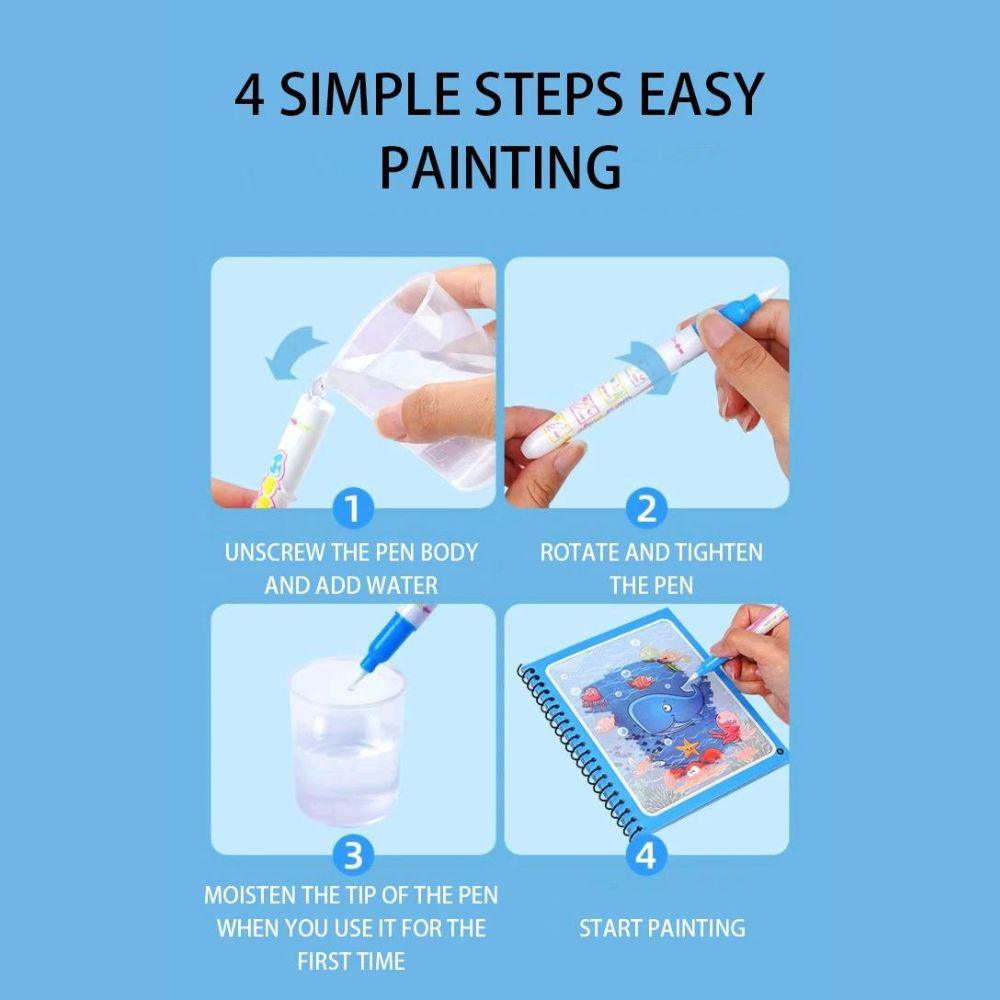 Reusable Magic Coloring Water Book (Pack Of 4 Books + 4 Pens)