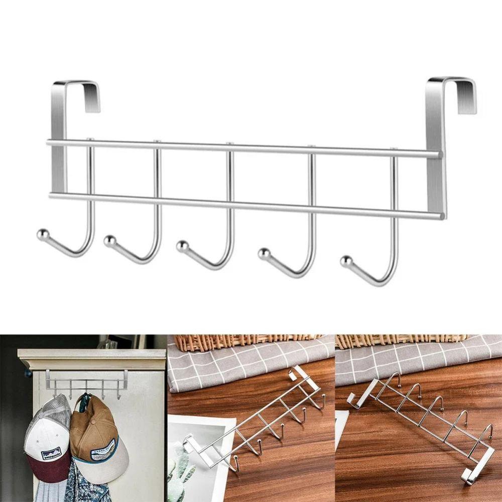 5 Hook Stainless Steel Over the Shelf Hanger