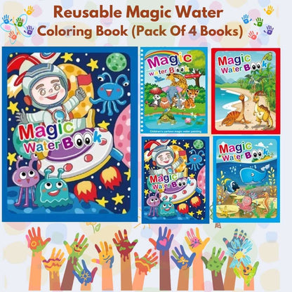 Reusable Magic Coloring Water Book (Pack Of 4 Books + 4 Pens)