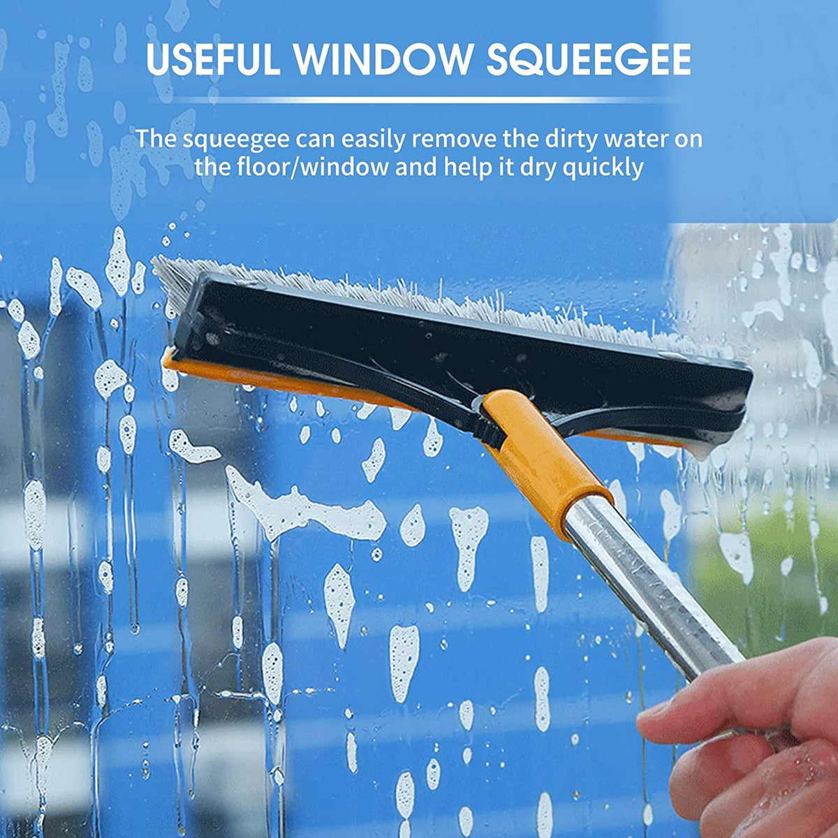 2 In 1 Long Handle Wiper Stiff Bristle Floor Brush