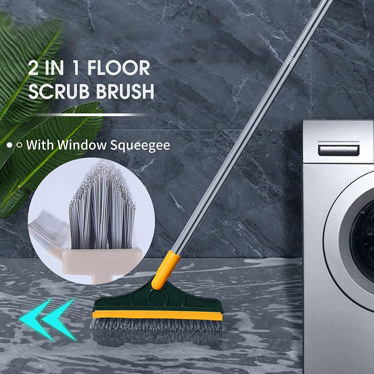 2 In 1 Long Handle Wiper Stiff Bristle Floor Brush