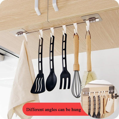 No Drill Stainless Steel 6 Hook Kitchen Organizer - GadgetsCay