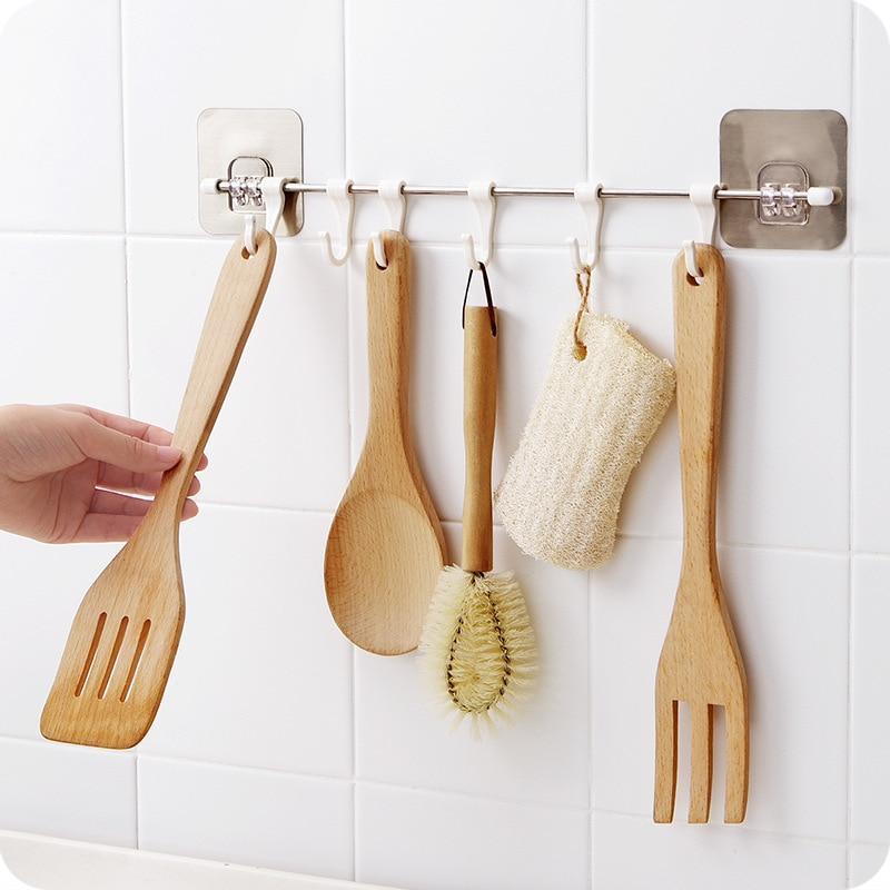 No Drill Stainless Steel 6 Hook Kitchen Organizer - GadgetsCay